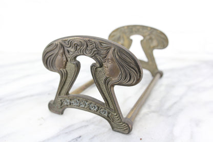 Brass Art Nouveau Book Stand with Lady Heads