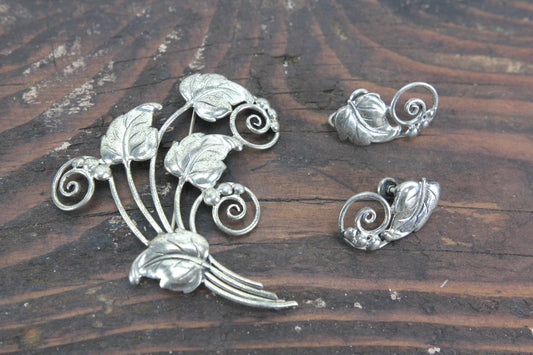 Danecraft Sterling Silver Brooch and Clip-On Earring Set