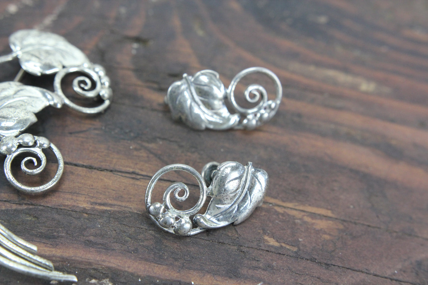 Danecraft Sterling Silver Brooch and Clip-On Earring Set