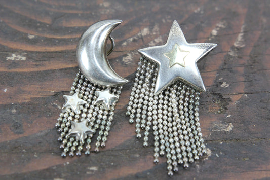 Sterling Silver Star and Moon Earrings