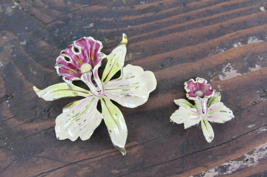 Sterling Silver and Enamel Flower Brooch Pair