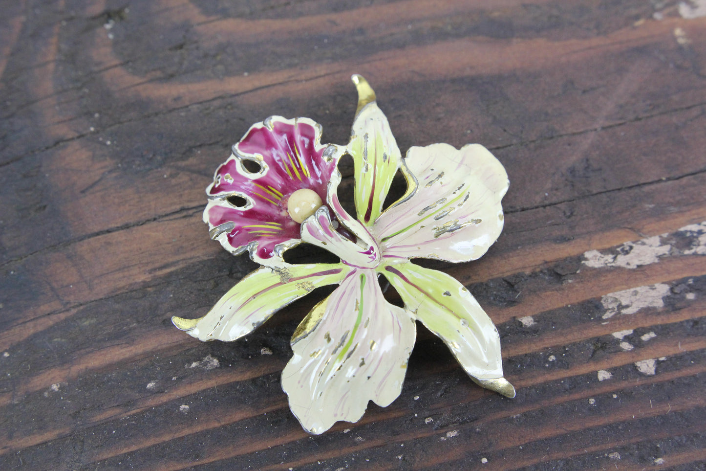 Sterling Silver and Enamel Flower Brooch Pair