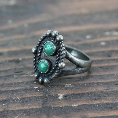 Sterling Silver Ring with Two Turqoiuse Stones - Size 6.75
