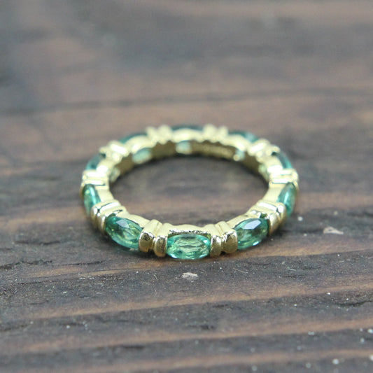 Gold-Toned Sterling Silver Ring with Green Stones - Size 7