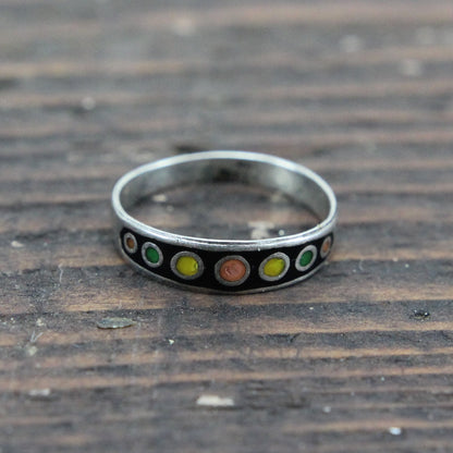 Sterling and Enamel Multi Color Planets Ring, Mexico - Size 6
