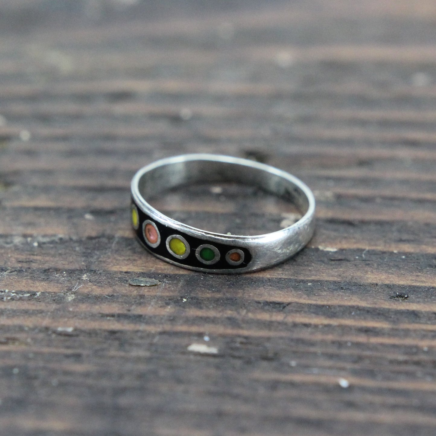 Sterling and Enamel Multi Color Planets Ring, Mexico - Size 6