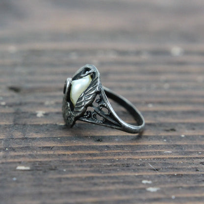 Sterling Silver Swan Ring with White Stone - Size 4.5