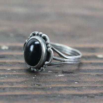 Sterling Silver Ring with Black Stone - Size 8