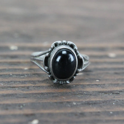 Sterling Silver Ring with Black Stone - Size 8