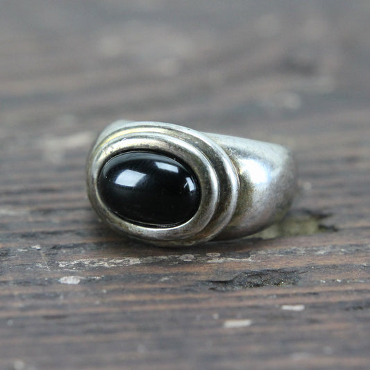 Sterling Silver Ring with Large Onyx Stone - Size 10.75