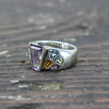Sterling Silver Ring with Multi Colored Stones - Size 10