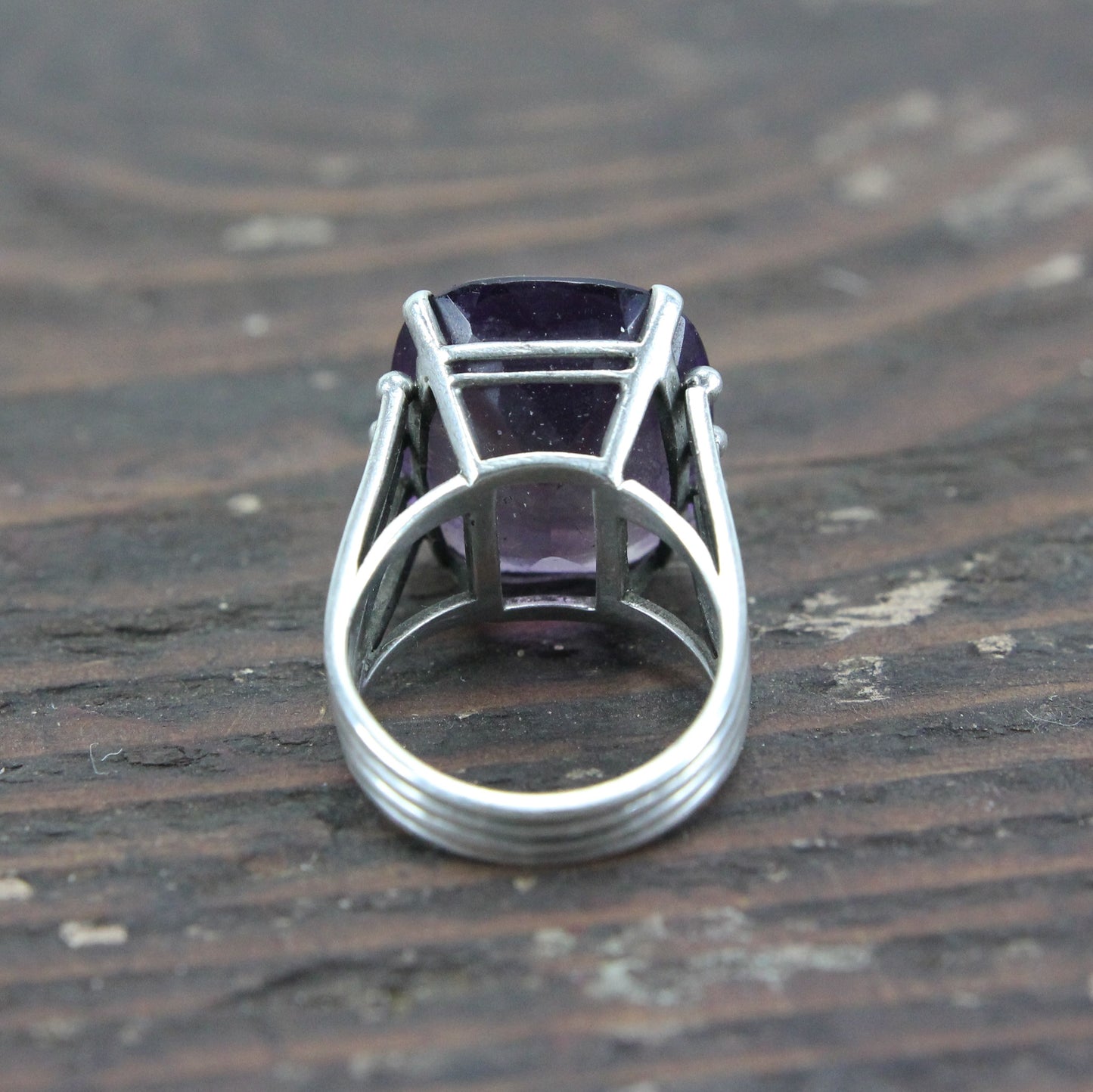 Sterling Silver Ring with Large Purple Amethyst - Size 7.5
