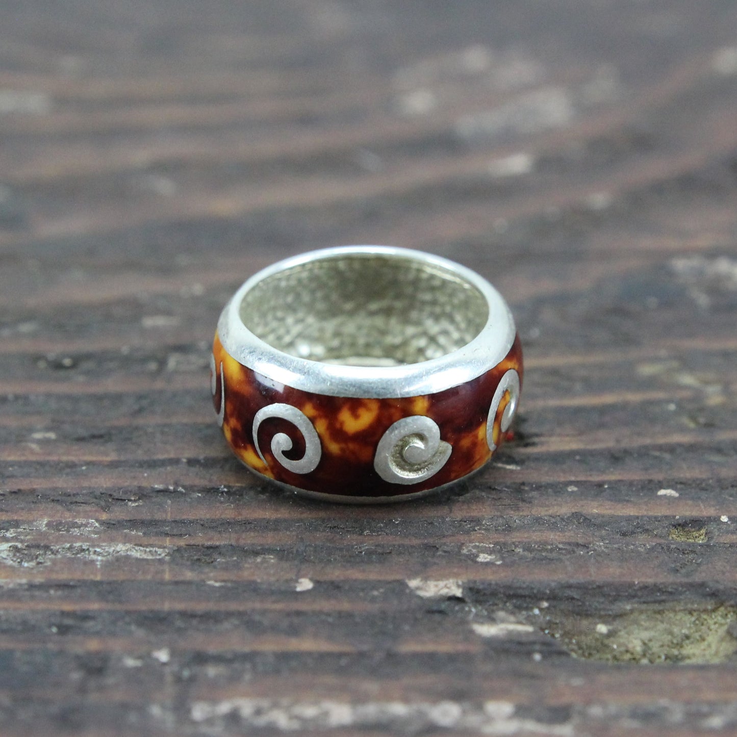 Italian Sterling Silver Ring with Marbled Inlay
