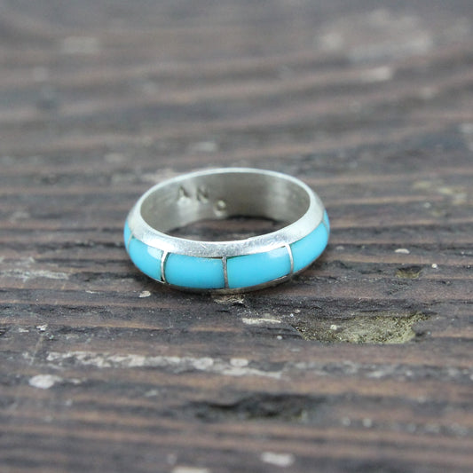 Zuni Native American Sterling Silver and Turquoise Ring, Signed ANC - Size 8.5