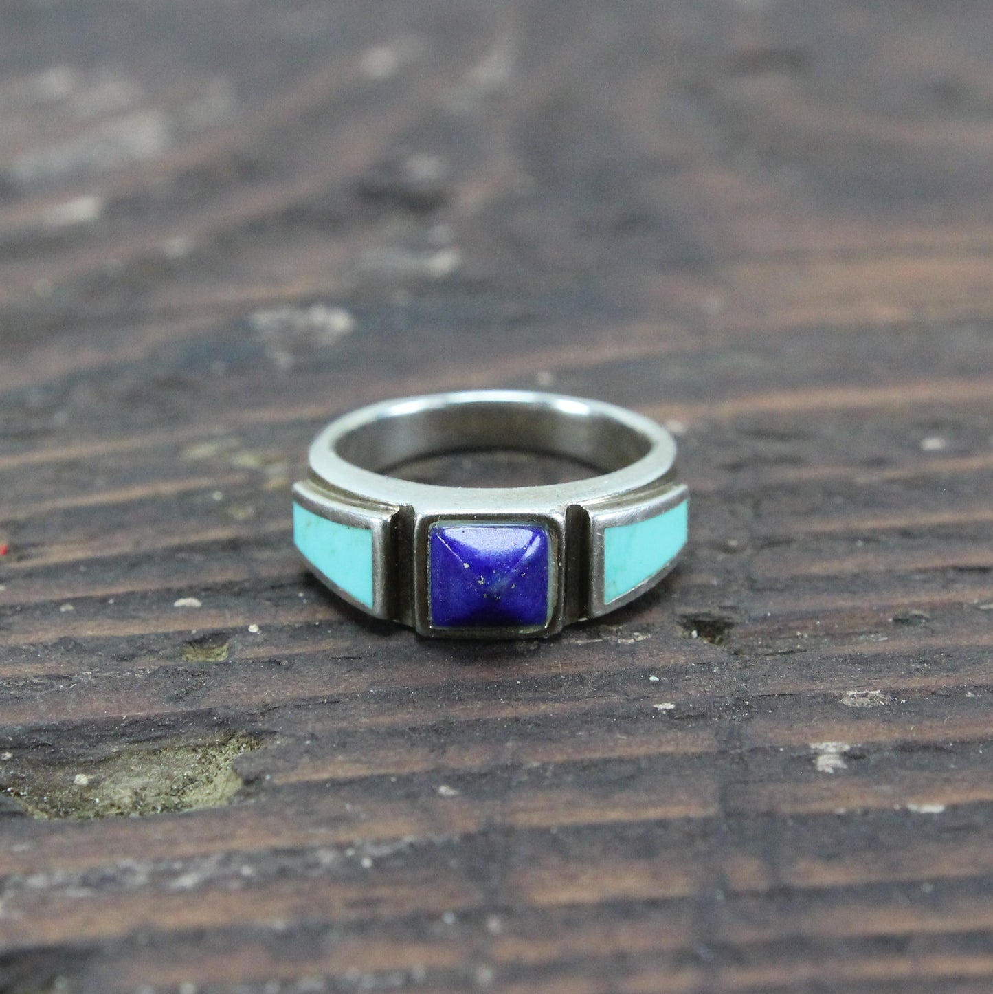 Sterling Silver Ring with Lapis Lazuli and Turqoise - Size 8.75