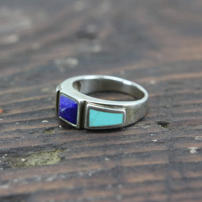Sterling Silver Ring with Lapis Lazuli and Turqoise - Size 8.75