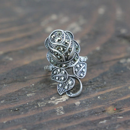 Sterling Silver Rose Flower Ring - Size 6