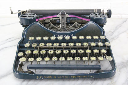 Corona 4 Portable Typewriter in Channel Blue, Made in USA, 1927
