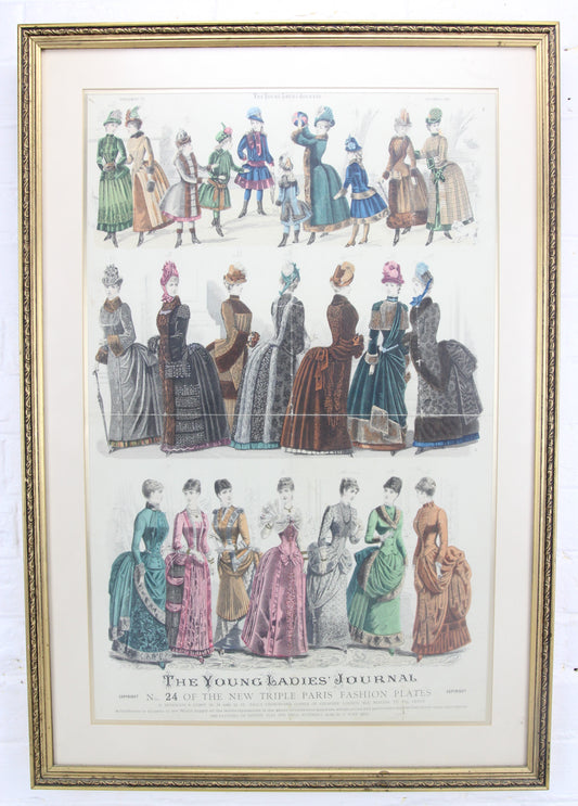 The Young Ladies' Journal Triple Paris Fashion Plates in Frame, 1885 - 20.5 x 29.5"