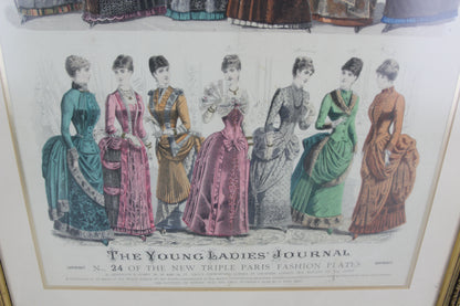 The Young Ladies' Journal Triple Paris Fashion Plates in Frame, 1885 - 20.5 x 29.5"