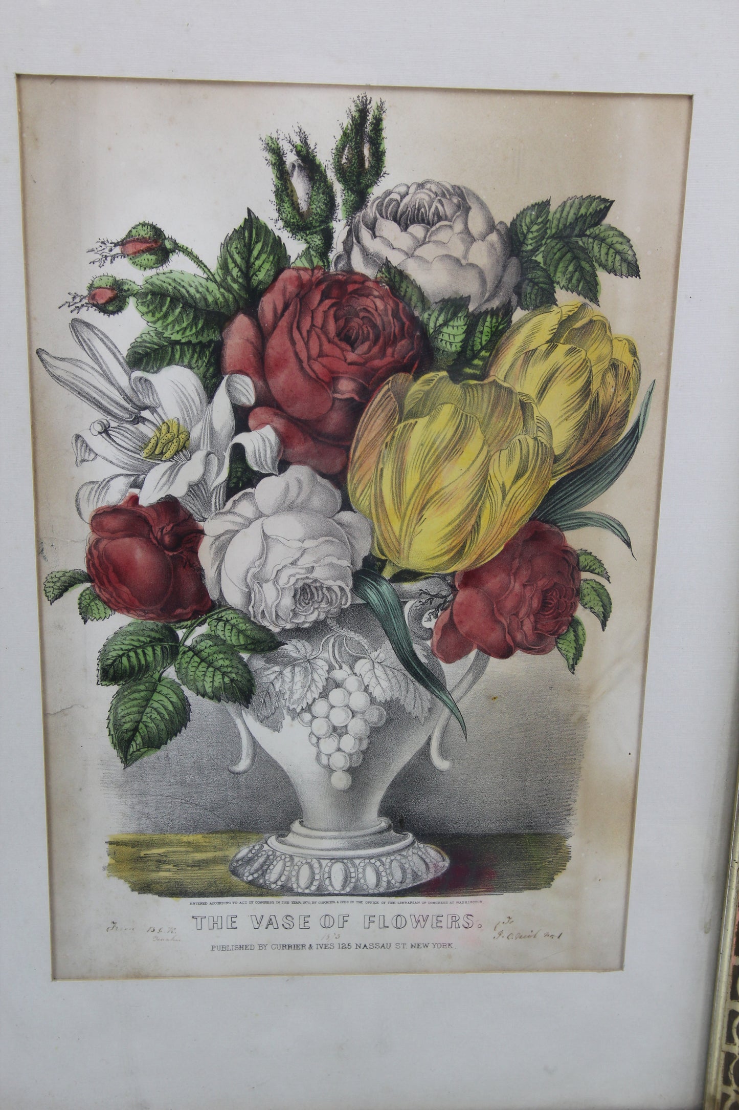 The Vase of Flowers by Currier & Ives Color Lithograph Print, 1870 - 15.5 x 22"