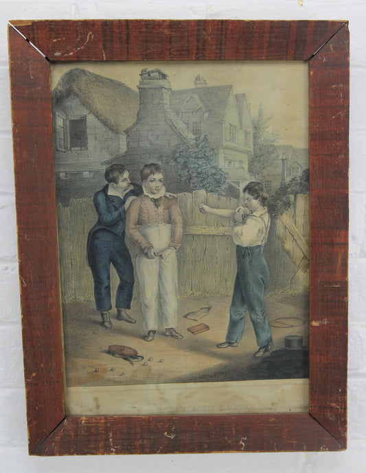 Antique Print of Boys Fighting Titled "Wolf and Lamb" - 12 x 16"