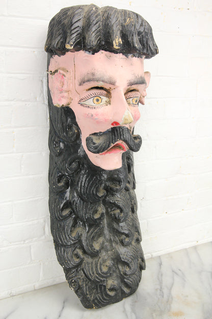 Antique Hand Carved & Painted Bearded Man Odd Fellows Parade Mask
