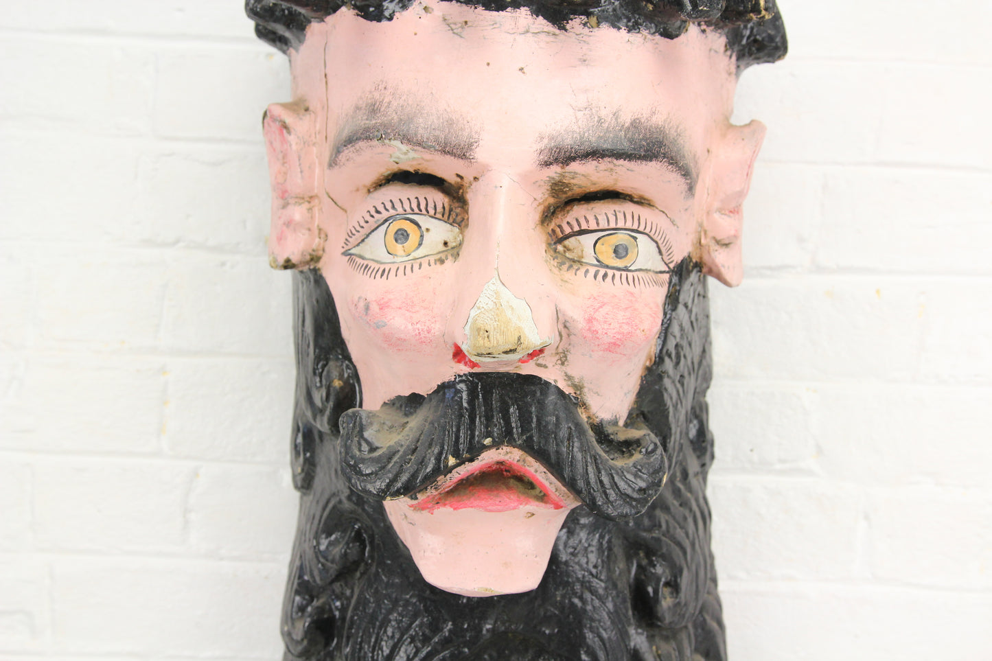 Antique Hand Carved & Painted Bearded Man Odd Fellows Parade Mask