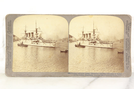 Russian Armoured Cruiser "Peresviet" Stereo Card, Underwood & Underwood, 1904