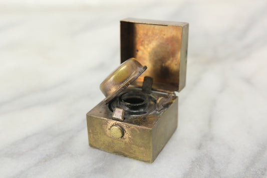 Antique Glass Travel Inkwell in Brass Case