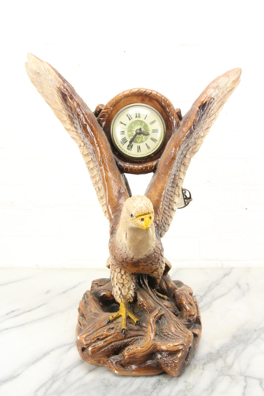 Large Eagle Chalkware Electric Clock by Lanshire