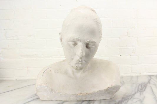 Large Plaster Bust Sculpture of A Pensive Looking Woman