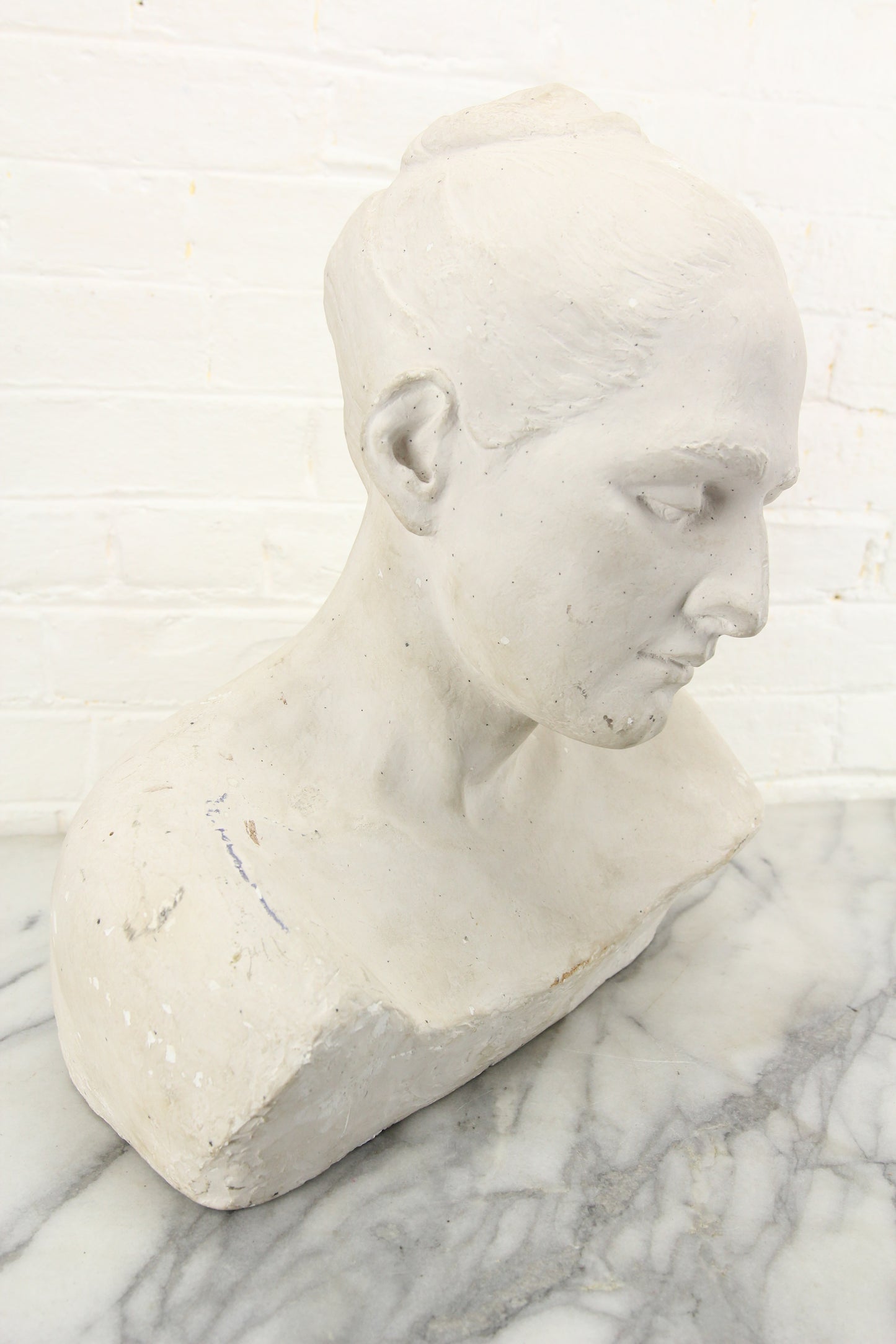 Large Plaster Bust Sculpture of A Pensive Looking Woman