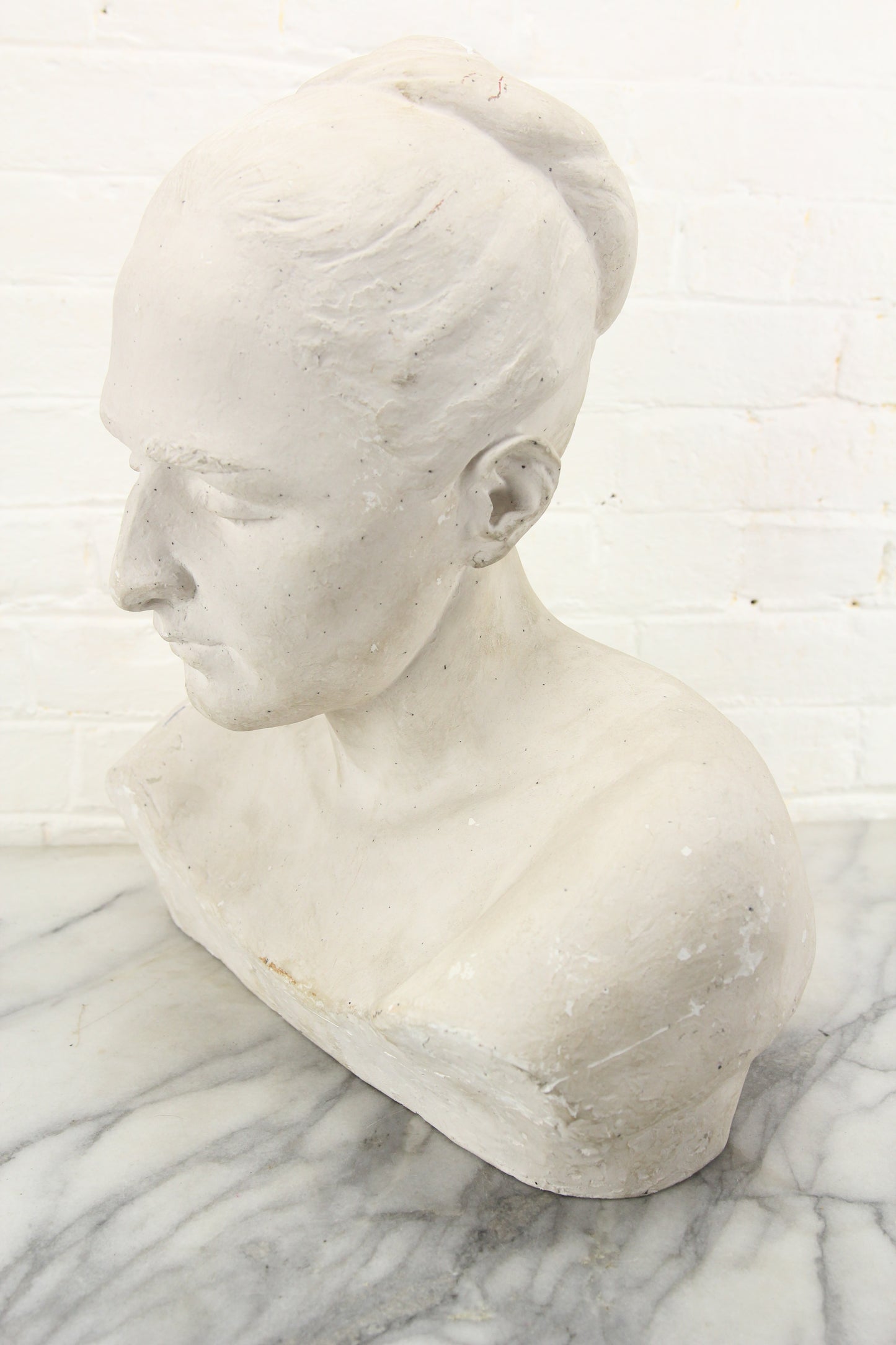 Large Plaster Bust Sculpture of A Pensive Looking Woman