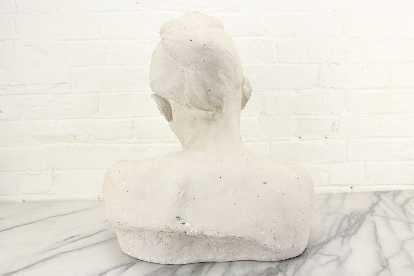 Large Plaster Bust Sculpture of A Pensive Looking Woman