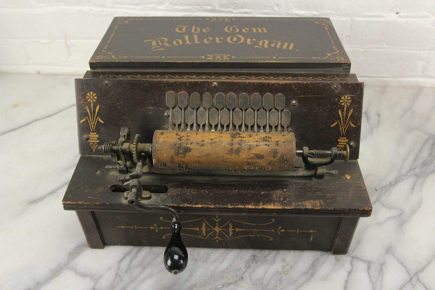 The Gem Roller Organ Antique 1895 Crank Organ with Six "Cobs" Song Rolls