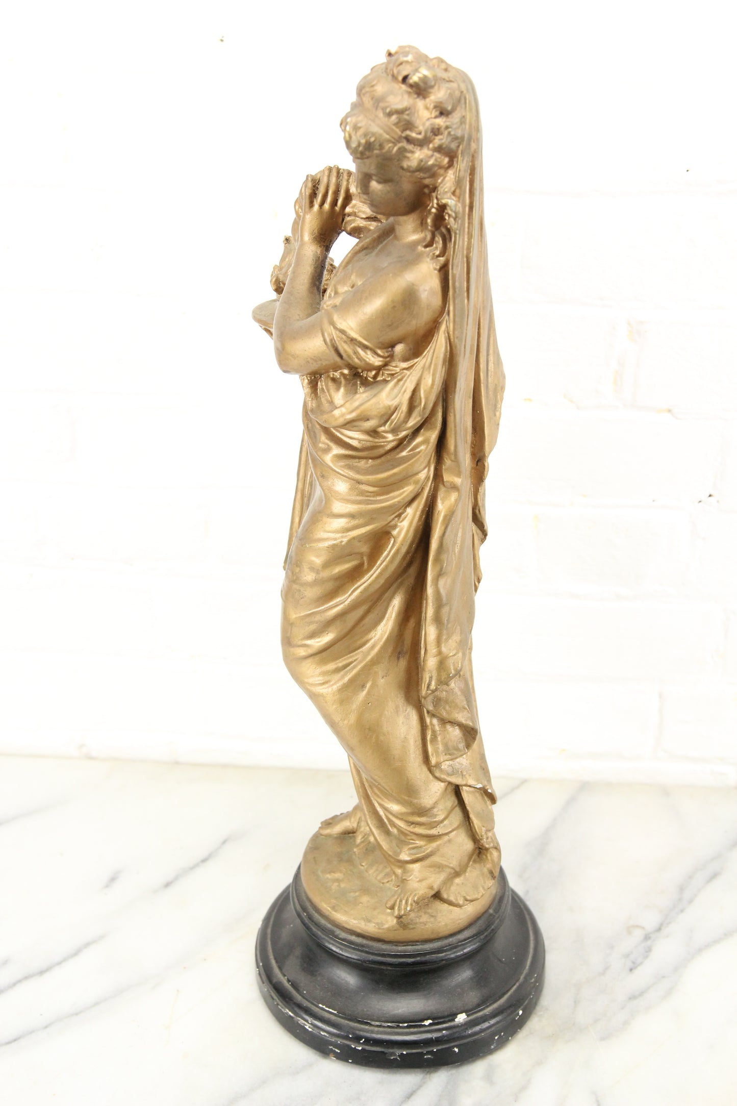 Golden Chalkware Statue of a Woman in Flowing Robes by Marwal Industries Inc.