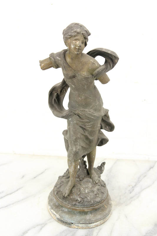 Large Spelter Pot Metal Statue of a Woman " L'Echo" (Missing Arms)