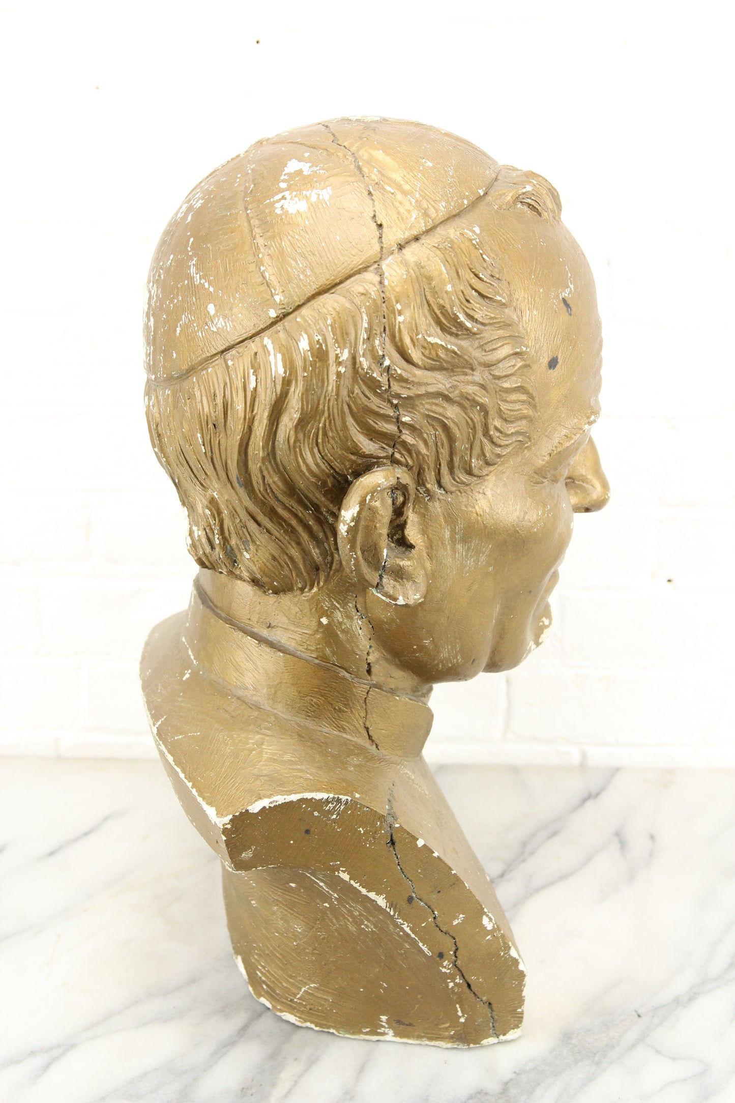 Large Gold Plaster Bust Sculpture of a Pope or Other Religious Figure