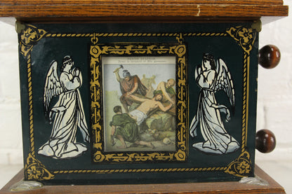 Stations of the Cross Scrolling Shrine Altar Box with Reverse Painted Glass