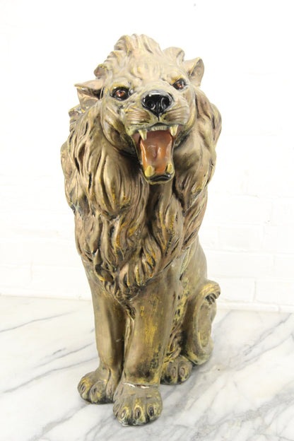 Large Painted Plaster Chalkware Sculpture Lion Statue