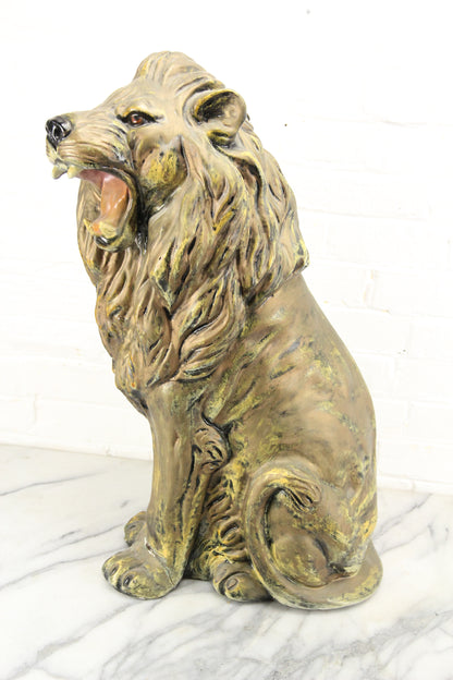 Large Painted Plaster Chalkware Sculpture Lion Statue