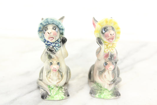 Kangaroos with Babies Porcelain Salt and Pepper Shakers, Made in Japan