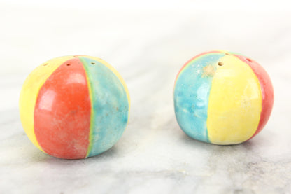 Beach Ball Porcelain Salt and Pepper Shakers, Made in Japan