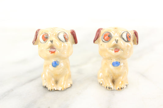 Tiny Pug Dogs Porcelain Salt and Pepper Shakers