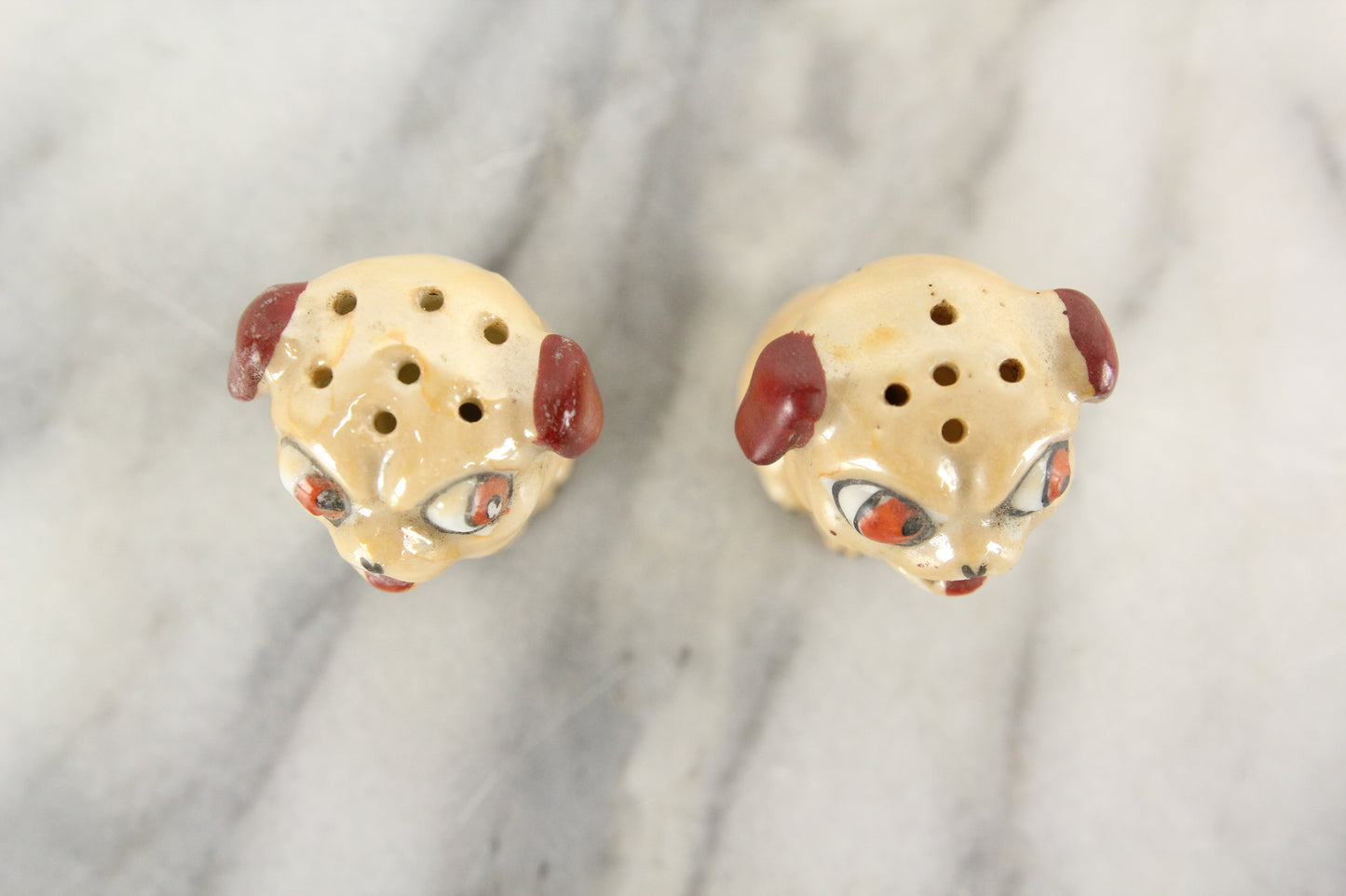 Tiny Pug Dogs Porcelain Salt and Pepper Shakers