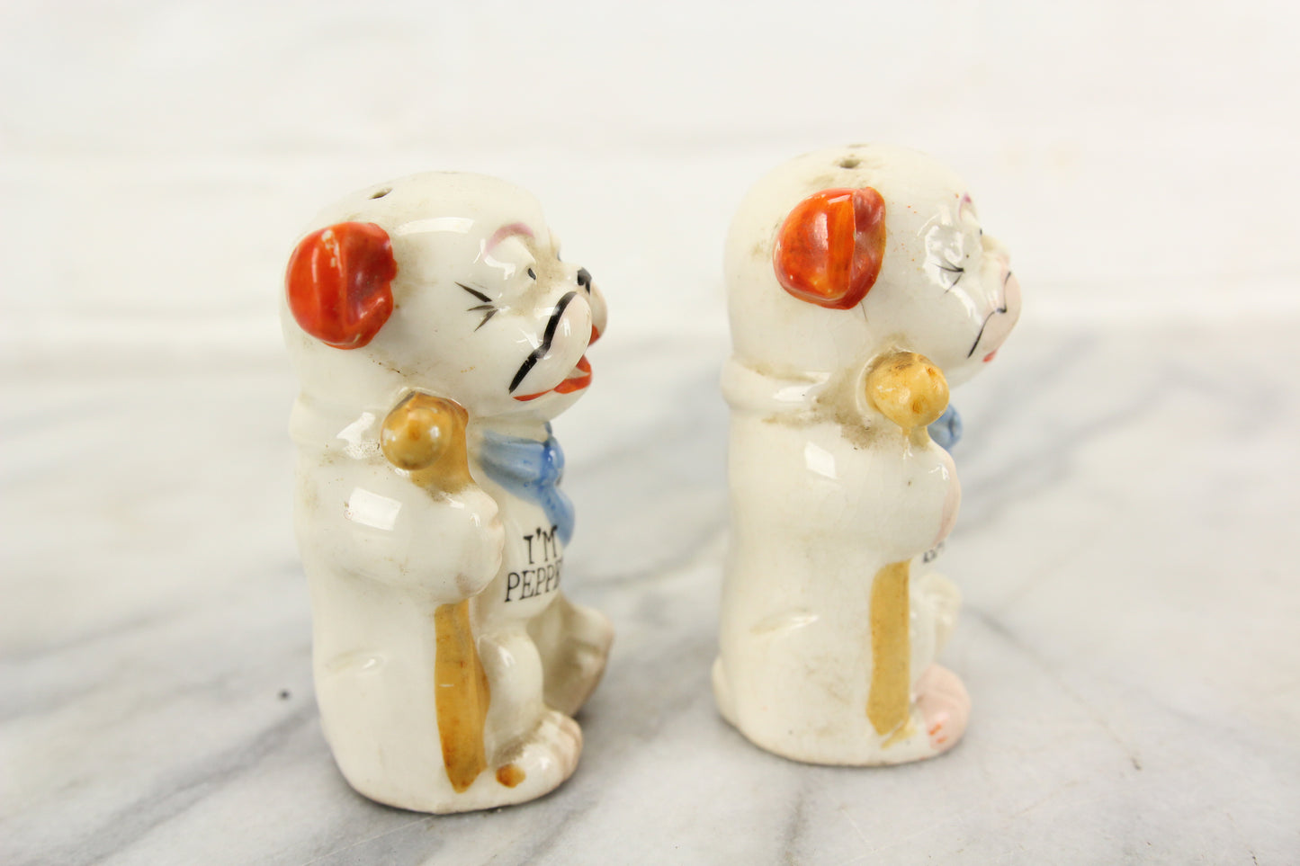Dogs with Canes Porcelain Salt and Pepper Shakers, Made in Japan
