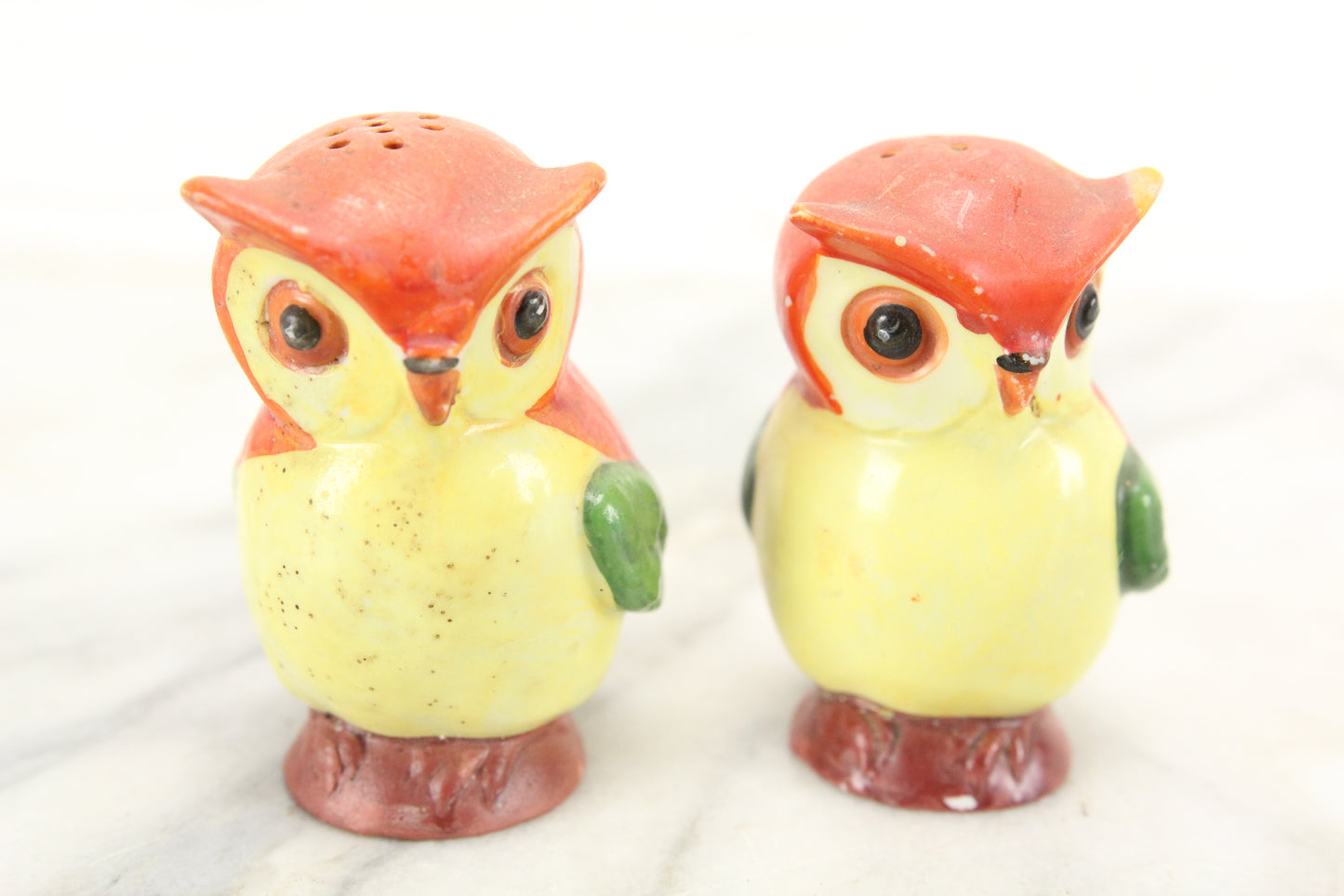 Orange Owls Porcelain Salt and Pepper Shakers, Made in Germany