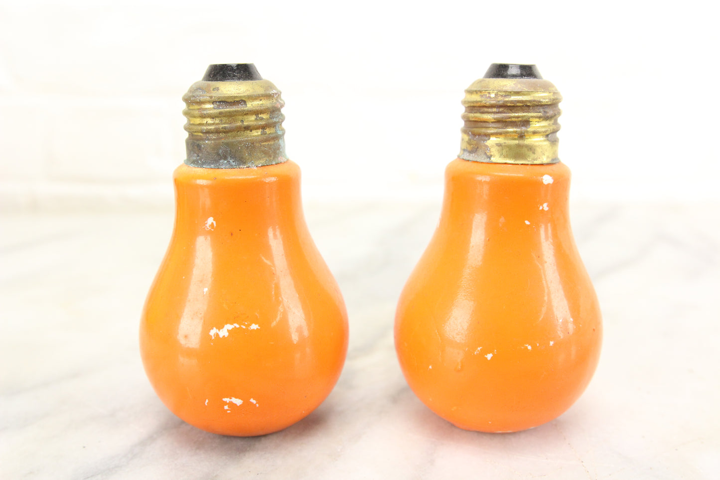 Orange Lightbulb Porcelain Salt and Pepper Shakers, Made in Japan