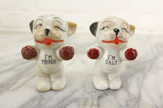 Happy Dogs Porcelain Salt and Pepper Shakers, Made in Japan